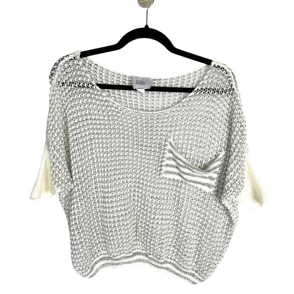 NEW! Revolve M Doll&Company Metallic Open Knit Cropped Sweater Silver White - Picture 2 of 5